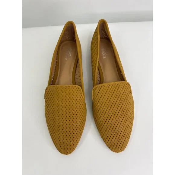 Market & Spruce June Smoking Flat Shoe Basket Weave Mustard Yellow Size 8 NWOB - Picture 3 of 8